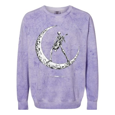 Rock On Skeleton Moon Rock And Roll Funny Halloween Colorblast Crewneck Sweatshirt