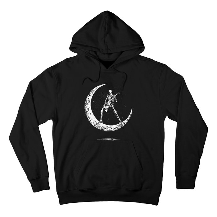 Rock On Skeleton Moon Rock And Roll Funny Halloween Hoodie