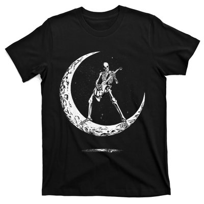 Rock On Skeleton Moon Rock And Roll Funny Halloween T-Shirt