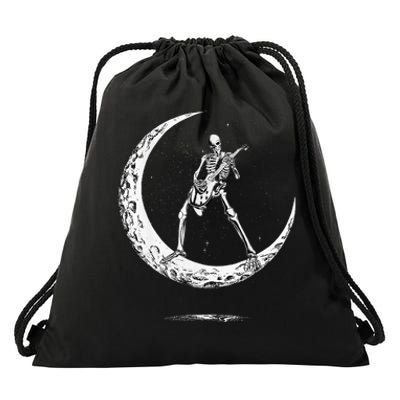 Rock On Skeleton Moon Rock And Roll Funny Halloween Drawstring Bag