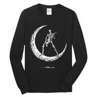 Rock On Skeleton Moon Rock And Roll Funny Halloween Tall Long Sleeve T-Shirt