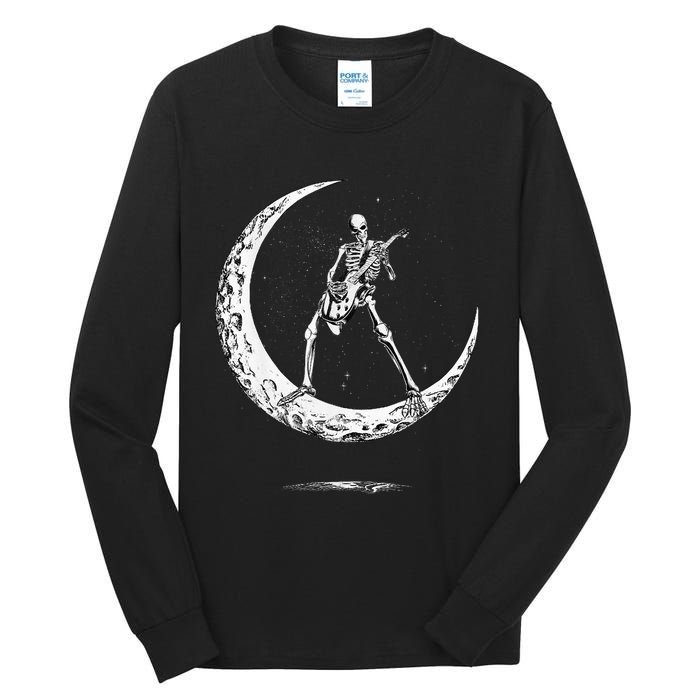 Rock On Skeleton Moon Rock And Roll Funny Halloween Tall Long Sleeve T-Shirt