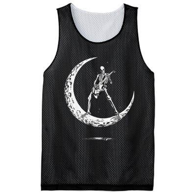 Rock On Skeleton Moon Rock And Roll Funny Halloween Mesh Reversible Basketball Jersey Tank