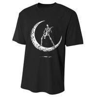 Rock On Skeleton Moon Rock And Roll Funny Halloween Performance Sprint T-Shirt