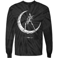 Rock On Skeleton Moon Rock And Roll Funny Halloween Tie-Dye Long Sleeve Shirt