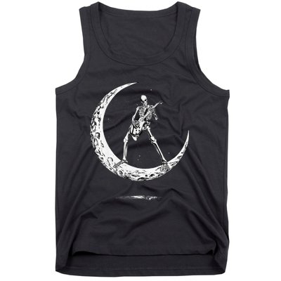 Rock On Skeleton Moon Rock And Roll Funny Halloween Tank Top