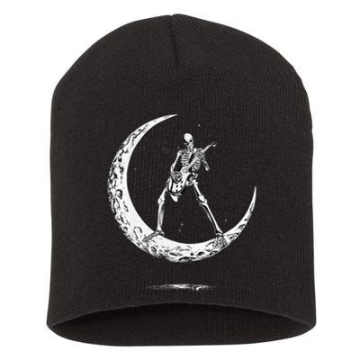 Rock On Skeleton Moon Rock And Roll Funny Halloween Short Acrylic Beanie