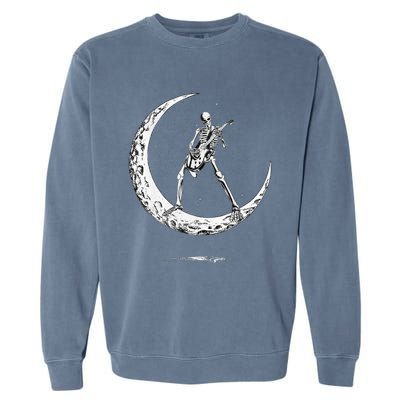 Rock On Skeleton Moon Rock And Roll Funny Halloween Garment-Dyed Sweatshirt