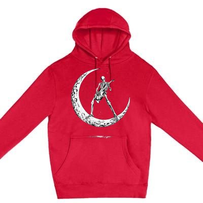 Rock On Skeleton Moon Rock And Roll Funny Halloween Premium Pullover Hoodie