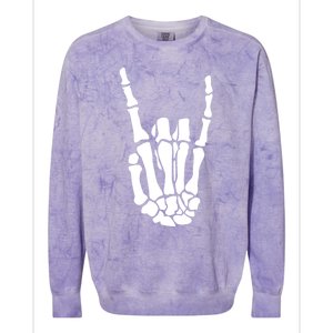 Rock On Skeleton Hand Funny Gift Colorblast Crewneck Sweatshirt