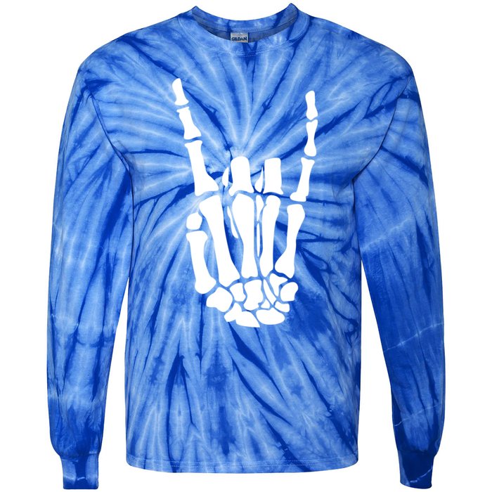 Rock On Skeleton Hand Funny Gift Tie-Dye Long Sleeve Shirt