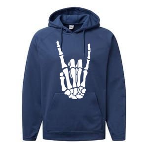 Rock On Skeleton Hand Funny Gift Performance Fleece Hoodie