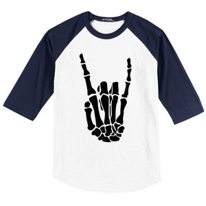 Rock On Skeleton Hand Funny Gift Baseball Sleeve Shirt