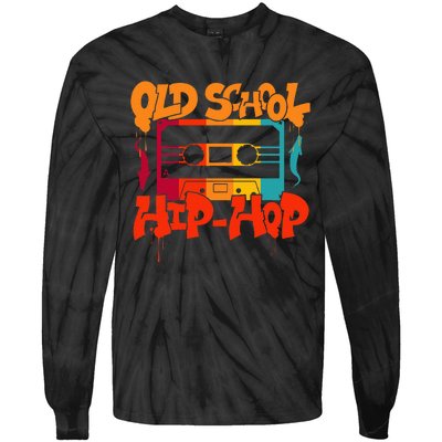 Retro Old School Hip Hop 80s 90s Graffiti Cassette Tie-Dye Long Sleeve Shirt