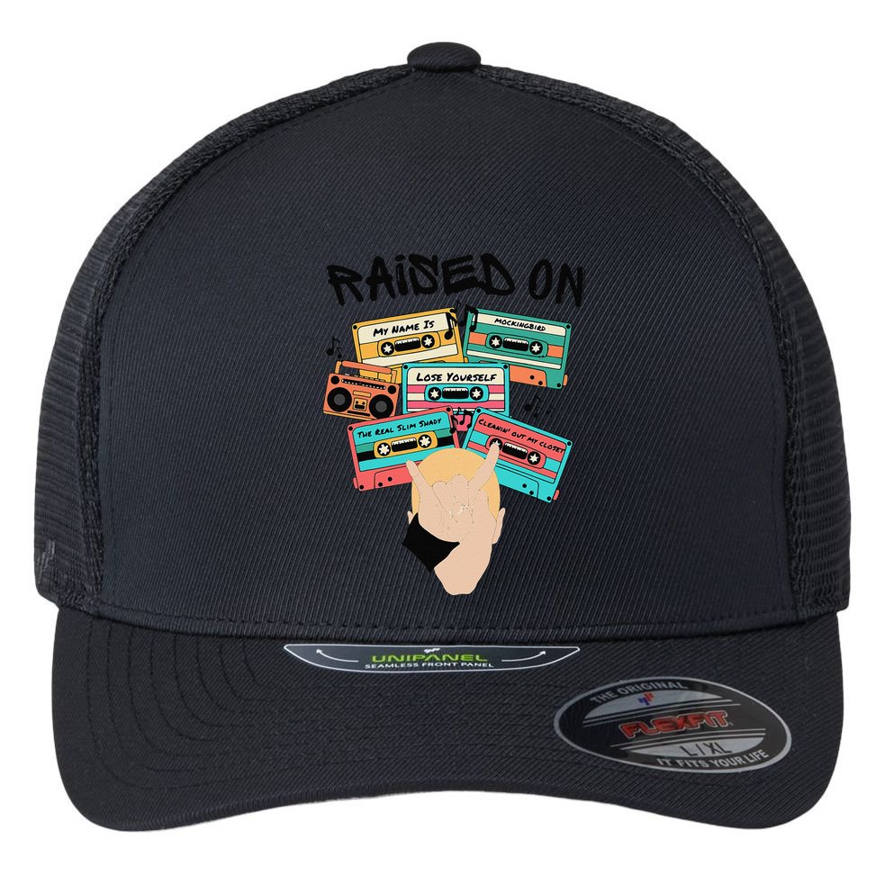 Raised On Slim Retro Cassettes Hip Hop Flexfit Unipanel Trucker Cap
