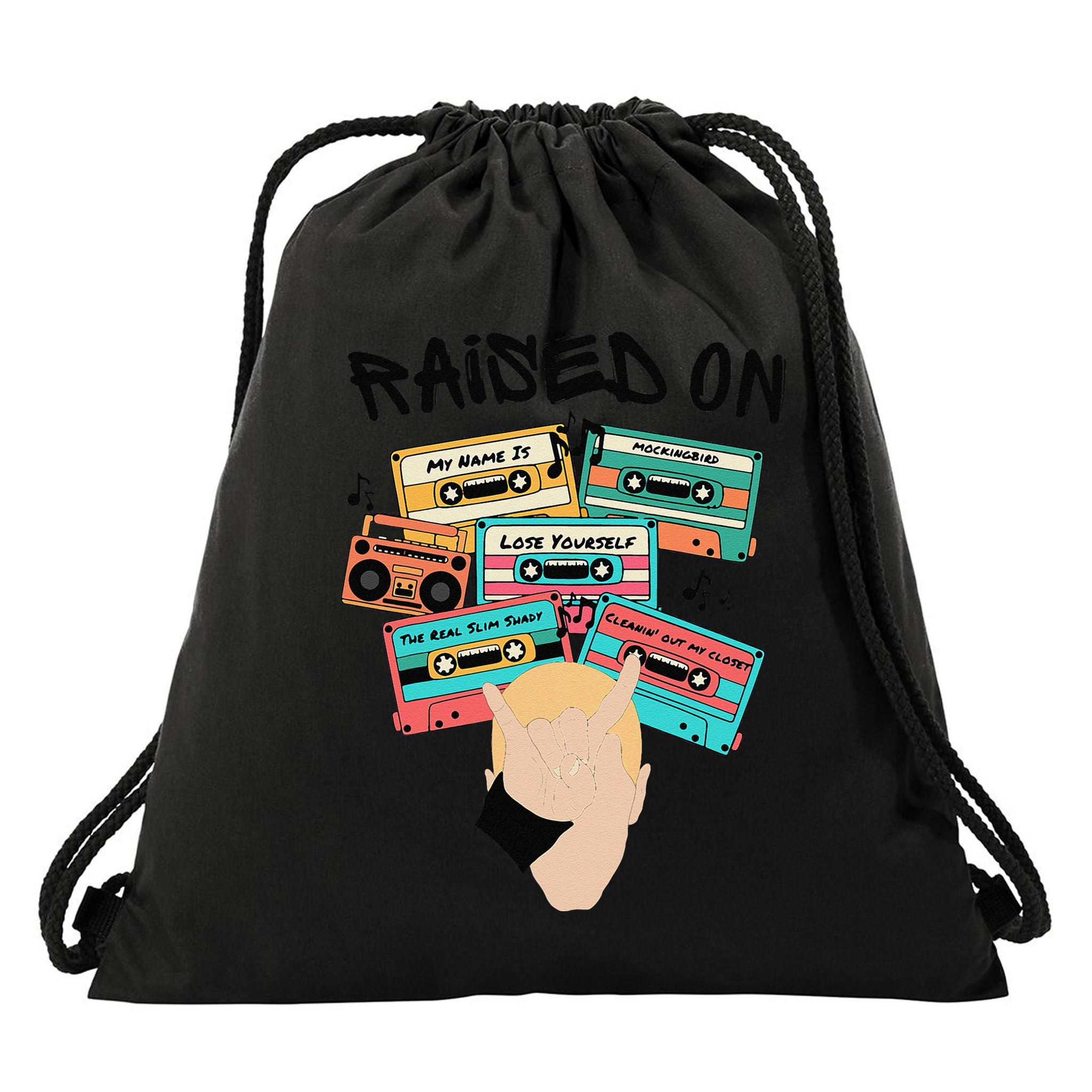 Raised On Slim Retro Cassettes Hip Hop Drawstring Bag