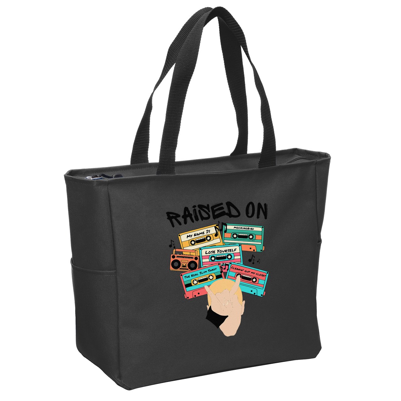 Raised On Slim Retro Cassettes Hip Hop Zip Tote Bag