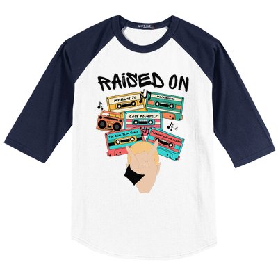 Raised On Slim Retro Cassettes Hip Hop Baseball Sleeve Shirt