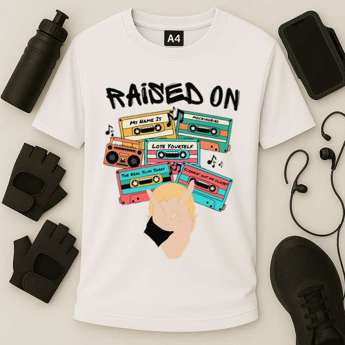 Raised On Slim Retro Cassettes Hip Hop Cooling Performance Crew T-Shirt