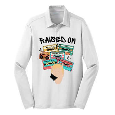 Raised On Slim Retro Cassettes Hip Hop Silk Touch Performance Long Sleeve Polo