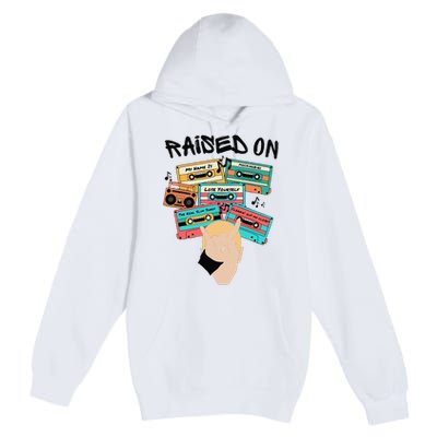 Raised On Slim Retro Cassettes Hip Hop Premium Pullover Hoodie