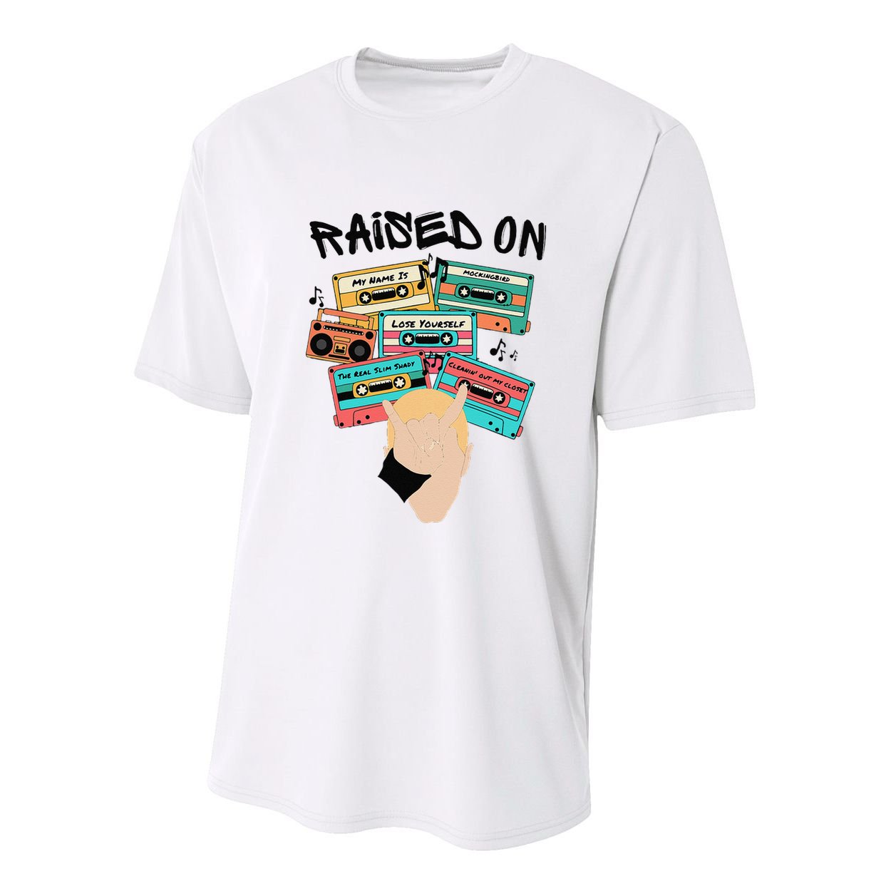Raised On Slim Retro Cassettes Hip Hop Youth Performance Sprint T-Shirt