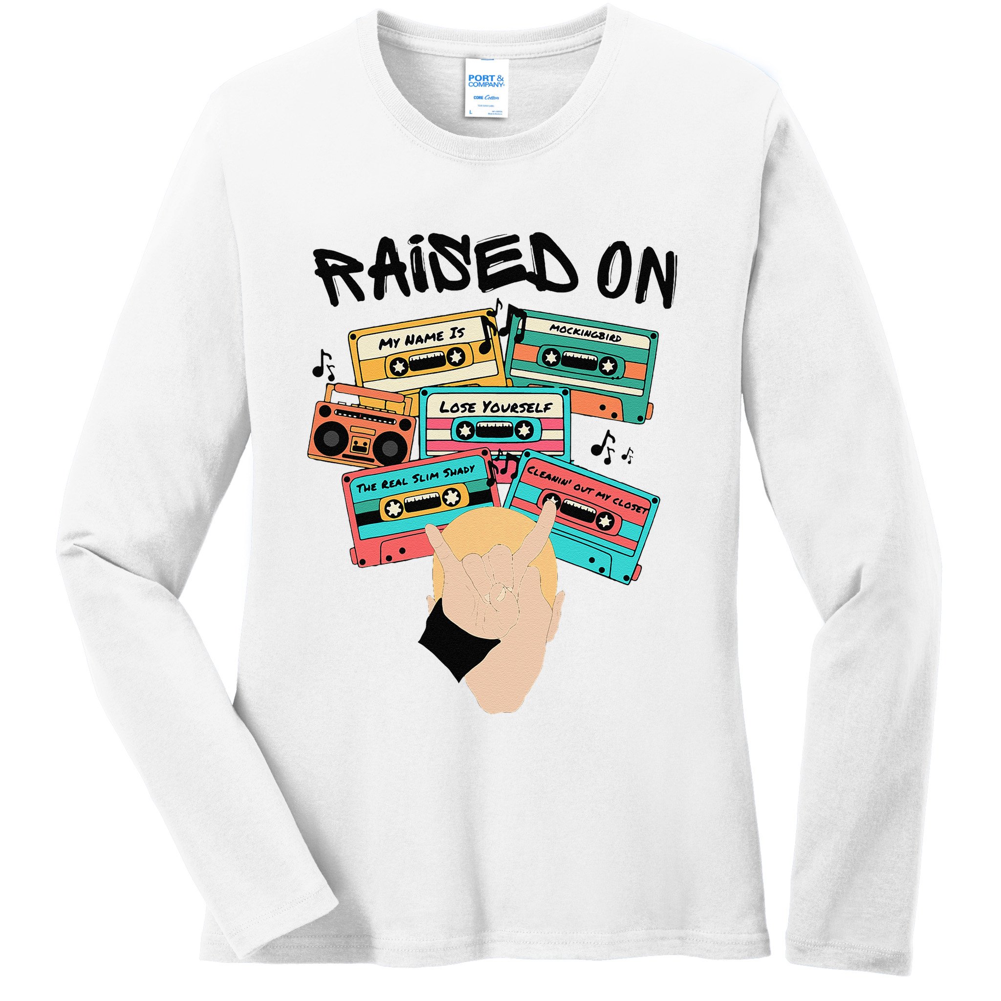 Raised On Slim Retro Cassettes Hip Hop Ladies Long Sleeve Shirt