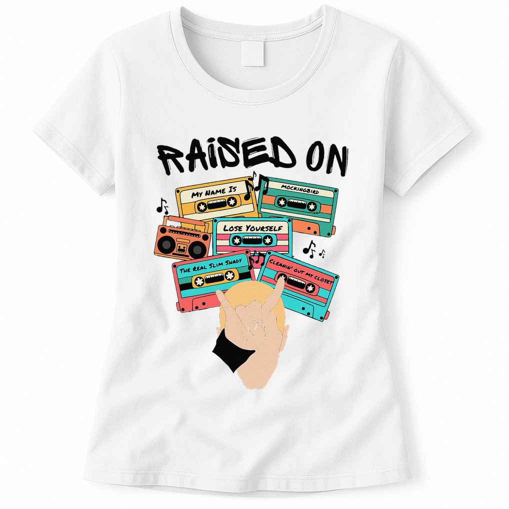 Raised On Slim Retro Cassettes Hip Hop Womens T-Shirt