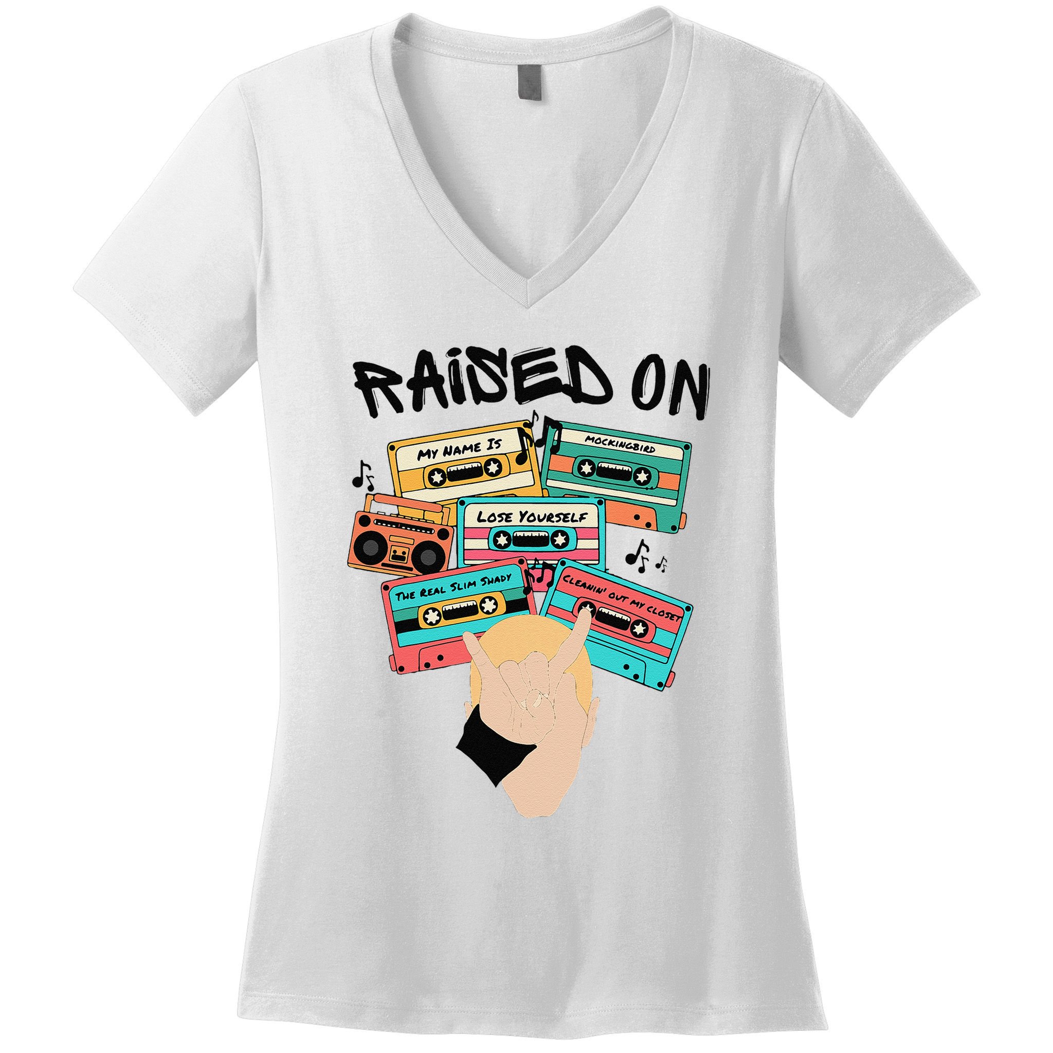 Raised On Slim Retro Cassettes Hip Hop Women's V-Neck T-Shirt