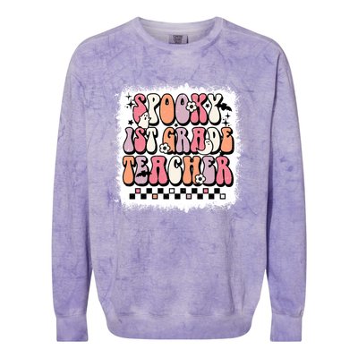 Retro One Spooky 1St Grade Teacher Halloween First Grade Gift Colorblast Crewneck Sweatshirt