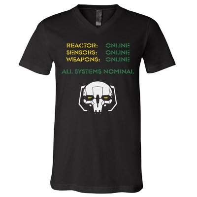 Reactor Online Sensors Online Weapons Online All Systems Nom V-Neck T-Shirt