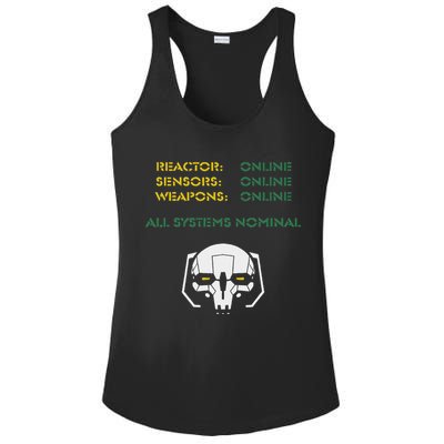 Reactor Online Sensors Online Weapons Online All Systems Nom Ladies PosiCharge Competitor Racerback Tank