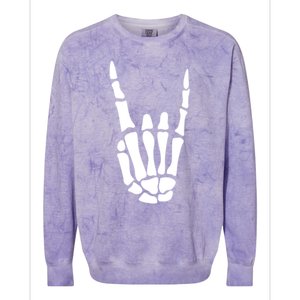 Rock On Skeleton Hand Sign Minimalistic Halloween Costume Gift Colorblast Crewneck Sweatshirt