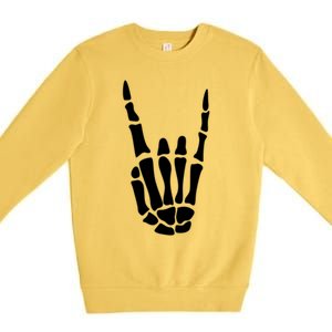 Rock On Skeleton Hand Sign Minimalistic Halloween Costume Gift Premium Crewneck Sweatshirt