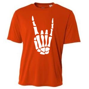 Rock On Skeleton Hand Sign Minimalistic Halloween Costume Gift Cooling Performance Crew T-Shirt