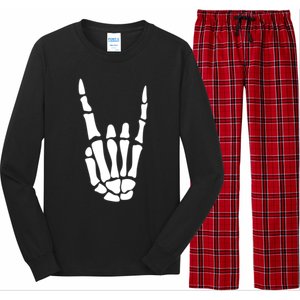 Rock On Skeleton Hand Sign Minimalistic Halloween Costume Gift Long Sleeve Pajama Set