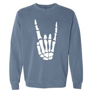 Rock On Skeleton Hand Sign Minimalistic Halloween Costume Gift Garment-Dyed Sweatshirt