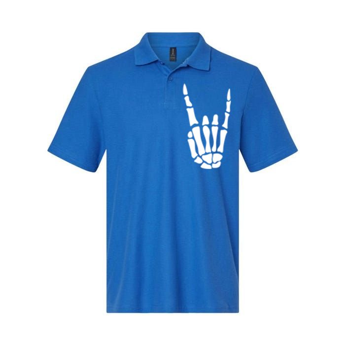 Rock On Skeleton Hand Sign Minimalistic Halloween Costume Gift Softstyle Adult Sport Polo