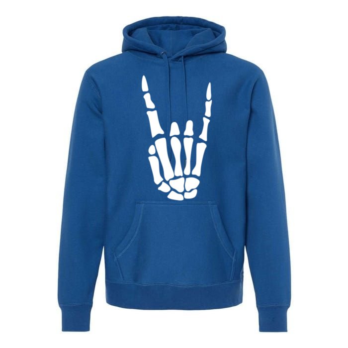 Rock On Skeleton Hand Sign Minimalistic Halloween Costume Gift Premium Hoodie