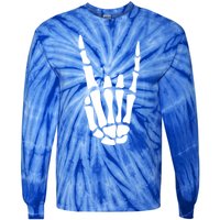 Rock On Skeleton Hand Sign Minimalistic Halloween Costume Gift Tie-Dye Long Sleeve Shirt