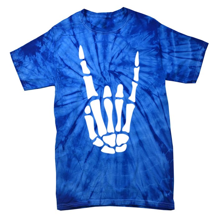 Rock On Skeleton Hand Sign Minimalistic Halloween Costume Gift Tie-Dye T-Shirt