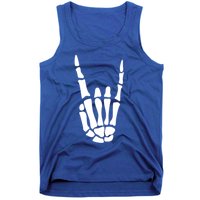 Rock On Skeleton Hand Sign Minimalistic Halloween Costume Gift Tank Top