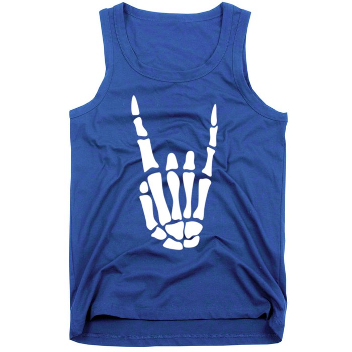 Rock On Skeleton Hand Sign Minimalistic Halloween Costume Gift Tank Top