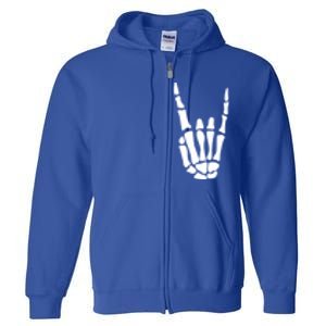 Rock On Skeleton Hand Sign Minimalistic Halloween Costume Gift Full Zip Hoodie