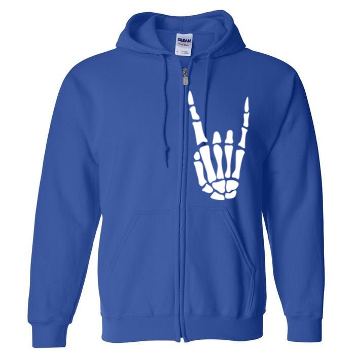 Rock On Skeleton Hand Sign Minimalistic Halloween Costume Gift Full Zip Hoodie