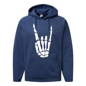 Rock On Skeleton Hand Sign Minimalistic Halloween Costume Gift Performance Fleece Hoodie