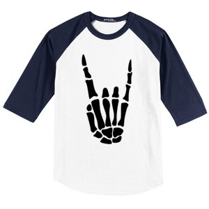 Rock On Skeleton Hand Sign Minimalistic Halloween Costume Gift Baseball Sleeve Shirt