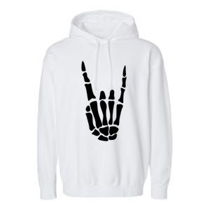 Rock On Skeleton Hand Sign Minimalistic Halloween Costume Gift Garment-Dyed Fleece Hoodie