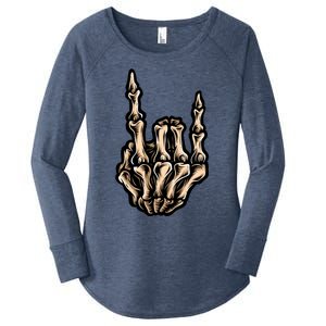 Rock On Skeleton Hand Rock Star Rock And Roll Music Vibes Gift Women's Perfect Tri Tunic Long Sleeve Shirt