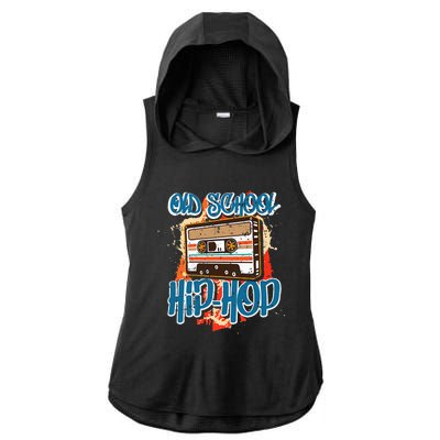 Retro Old School Hip Hop 80s 90s Graffiti Cassette Ladies PosiCharge Tri-Blend Wicking Draft Hoodie Tank